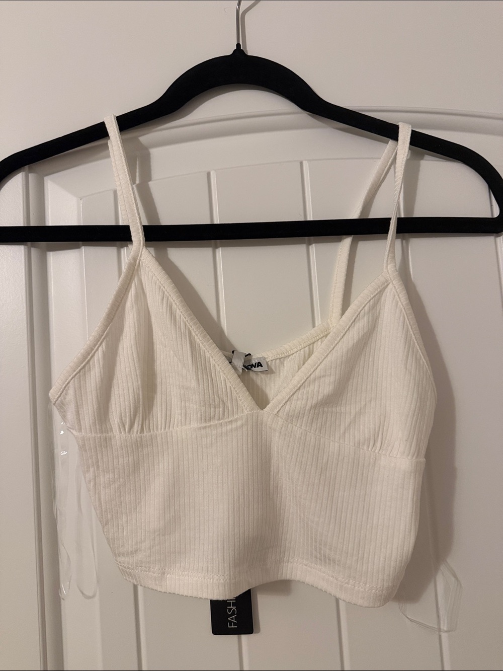 Fashion Nova Ribbed V-Neck Bralette Crop Top - White